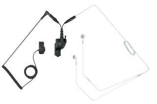 Safariland CIPS Covert Kit for Motorola APG-Series Radio with white earphones and black PTT.